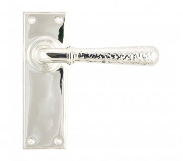 From The Anvil Hammered Newbury Door Handles On Backplate - Polished Nickel