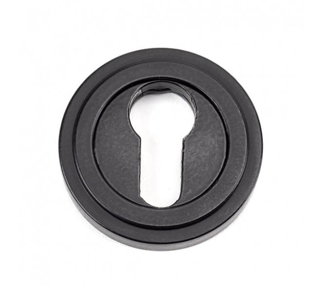 From The Anvil Matt Black Round Euro Escutcheon (Art Deco)