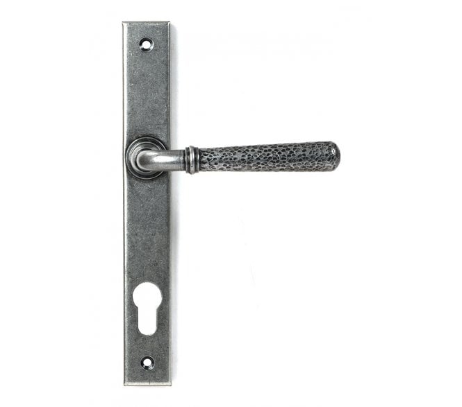 From The Anvil Pewter Hammered Newbury Slimline Espag. Lock Set