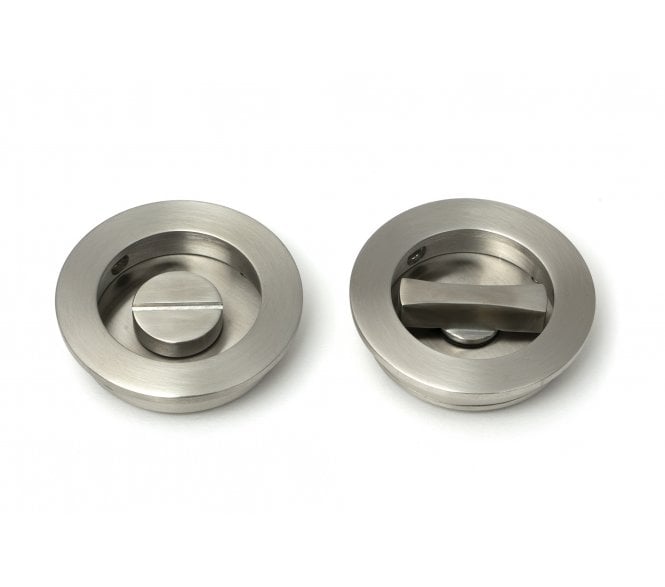 From The Anvil Plain Round Sliding Bathroom Flush Pull Set (Grade 316) - Satin Stainless Steel
