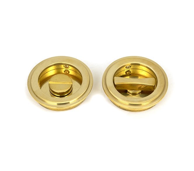 From The Anvil Polished Brass 60mm Art Deco Round Pull - Privacy Set