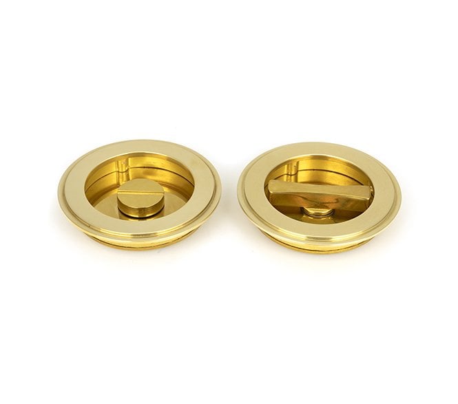 From The Anvil Polished Brass 75mm Art Deco Round Pull - Privacy Set