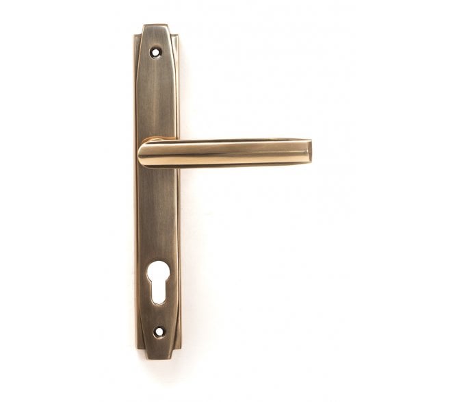 From The Anvil Polished Bronze Art Deco Slimline Lever Espag. Lock Set