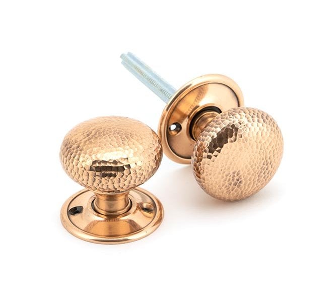 From The Anvil Polished Bronze Hammered Mushroom Mortice/Rim Knob Set