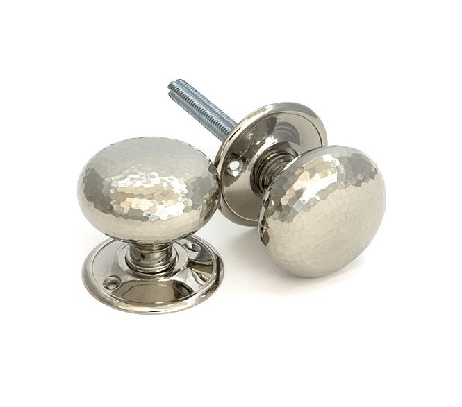 From The Anvil Polished Nickel Hammered Mushroom Mortice/Rim Knob Set