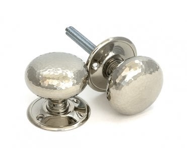 From The Anvil Polished Nickel Hammered Mushroom Mortice/Rim Knob Set