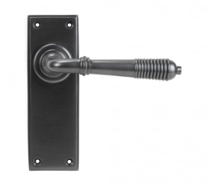 From The Anvil Reeded Door Handles On Backplate - Aged Bronze
