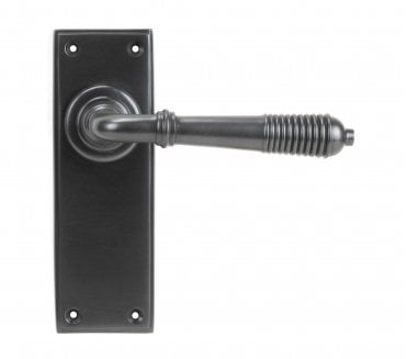 From The Anvil Reeded Door Handles On Backplate - Aged Bronze