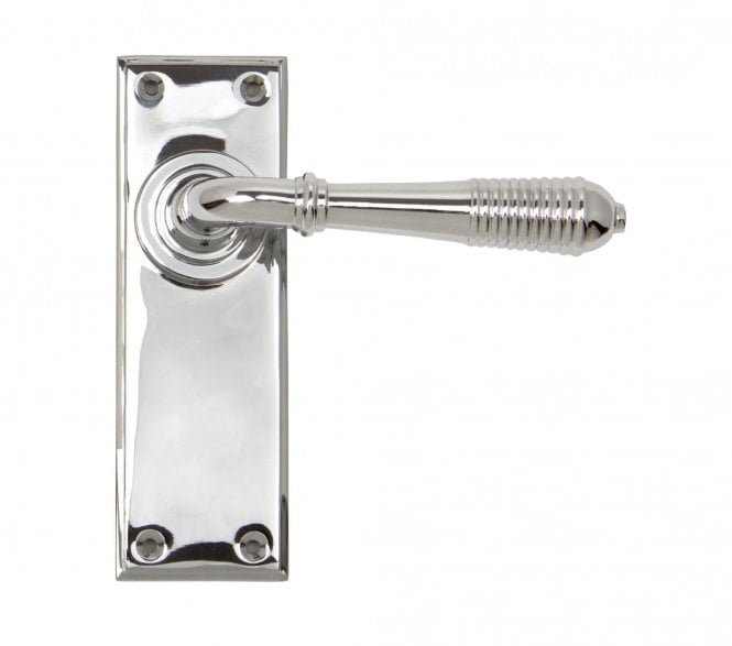 From The Anvil Reeded Door Handles On Backplate - Polished Chrome