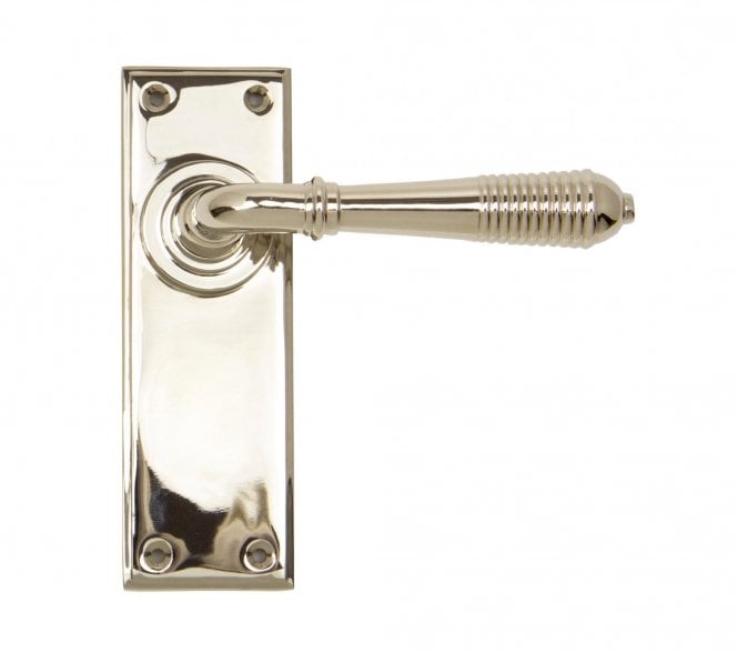 From The Anvil Reeded Door Handles On Backplate - Polished Nickel