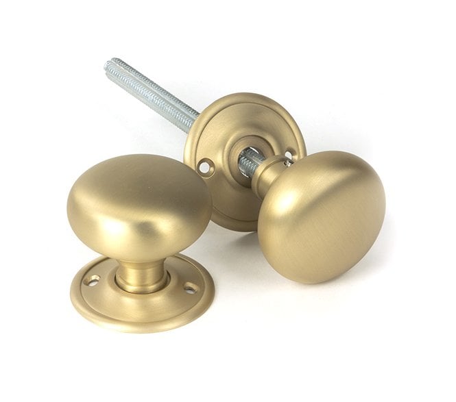 From The Anvil Satin Brass Mushroom Mortice/Rim Knob Set