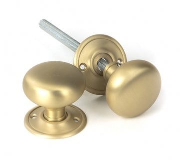 From The Anvil Satin Brass Mushroom Mortice/Rim Knob Set