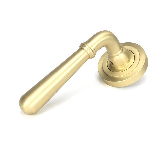 From The Anvil Satin Brass Newbury Lever on Rose Set (Art Deco)