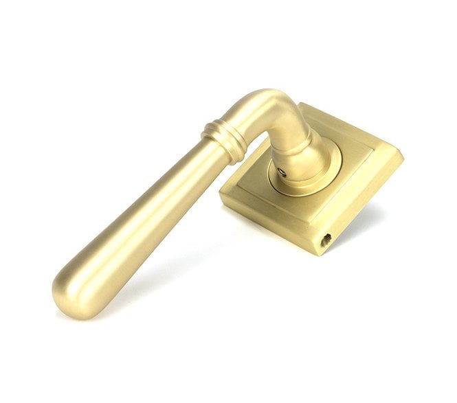 From The Anvil Satin Brass Newbury Lever on Rose Set (Square)