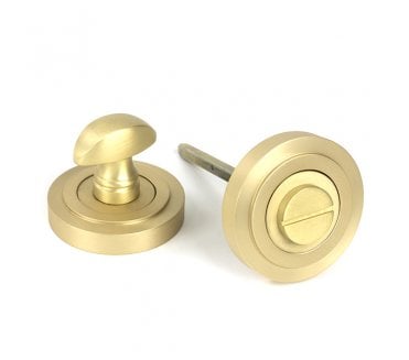 From The Anvil Satin Brass Round Thumbturn Set (Art Deco)