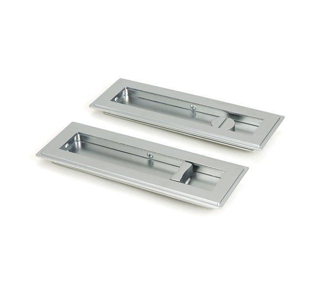 From The Anvil Satin Chrome 175mm Art Deco Rectangular Pull - Privacy Set