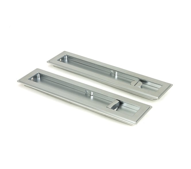 From The Anvil Satin Chrome 250mm Art Deco Rectangular Pull - Privacy Set