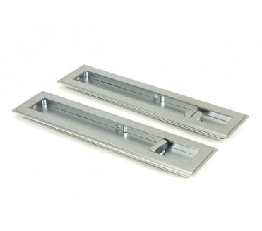 From The Anvil Satin Chrome 250mm Art Deco Rectangular Pull - Privacy Set
