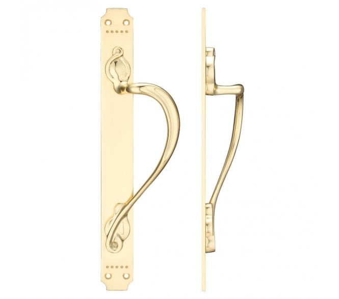 Fulton & Bray Art Nouveau Pull Handle on Backplate (Right Hand) - Polished Brass