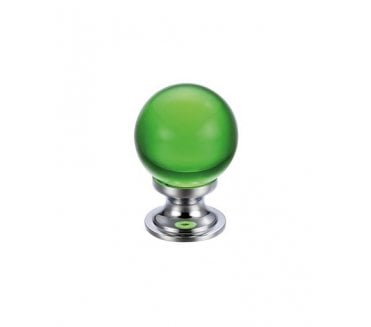 Fulton & Bray Crystal Ball Cabinet Knob 25mm - Polished Chrome/Green Glass