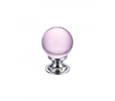 Fulton & Bray Crystal Ball Cabinet Knob 25mm - Polished Chrome/Pink Glass