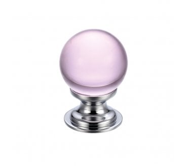 Fulton & Bray Crystal Ball Cabinet Knob 30mm - Polished Chrome/Pink Glass