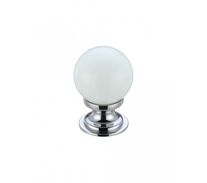 Fulton & Bray Crystal Ball Cabinet Knob 30mm - Polished Chrome/White Glass