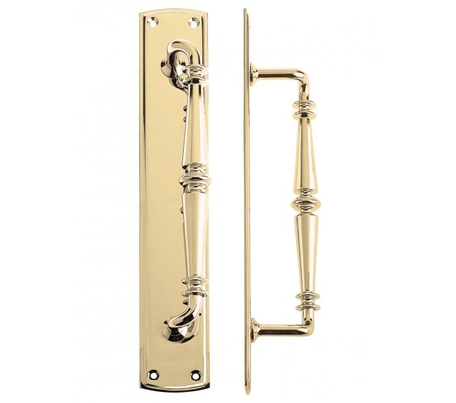 Fulton & Bray FB106 Ornate Cranked Pull Handle On Backplate 382x65mm - Polished Brass