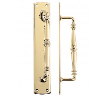 Fulton & Bray FB106 Ornate Cranked Pull Handle On Backplate 382x65mm - Polished Brass