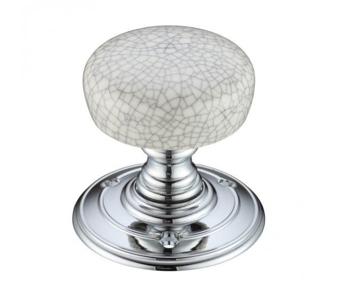 Fulton & Bray FB304 Porcelain Mortice Knob Grey Crackle - Polished Chrome