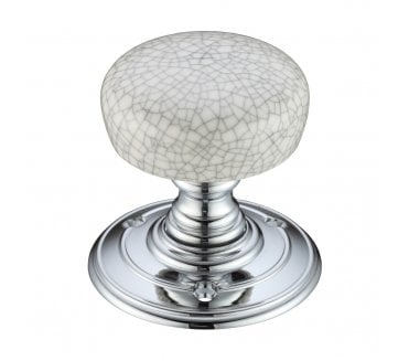 Fulton & Bray FB304 Porcelain Mortice Knob Grey Crackle - Polished Chrome