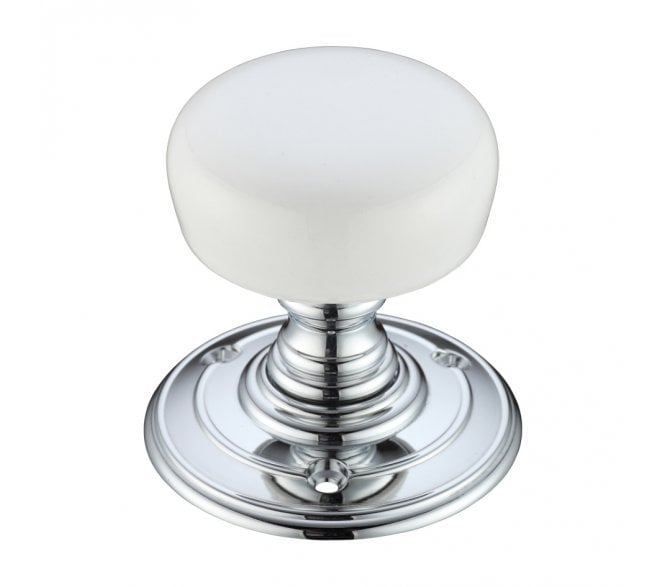 Fulton & Bray FB304 Porcelain Mortice Knob - White and Polished Chrome