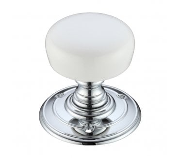 Fulton & Bray FB304 Porcelain Mortice Knob - White and Polished Chrome