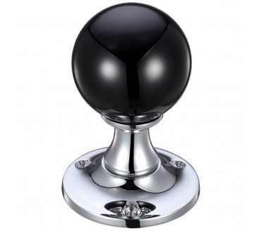 Fulton & Bray FB400 Black Glass Ball Mortice Knobs - Polished Chrome