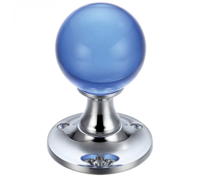 Fulton & Bray FB400 Blue Glass Ball Mortice Knobs - Polished Chrome