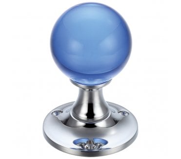 Fulton & Bray FB400 Blue Glass Ball Mortice Knobs - Polished Chrome