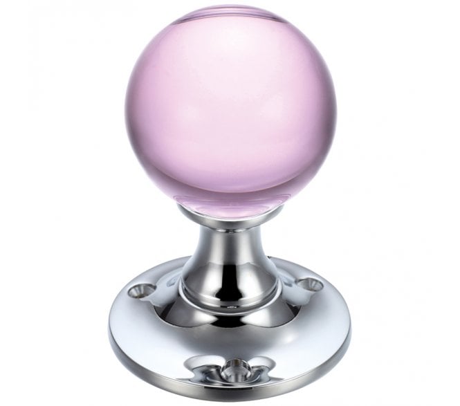 Fulton & Bray FB400 Pink Glass Ball Mortice Knobs - Polished Chrome