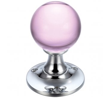 Fulton & Bray FB400 Pink Glass Ball Mortice Knobs - Polished Chrome