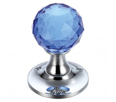 Fulton & Bray FB401 Faceted Blue Glass Mortice Knobs  - Polished Chrome