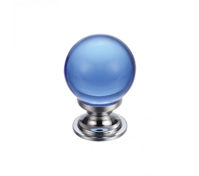 Fulton & Bray FCH02 Crystal Ball Cabinet Knob - Polished Chrome/Blue Glass