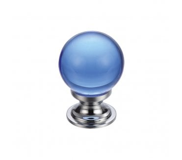 Fulton & Bray FCH02 Crystal Ball Cabinet Knob - Polished Chrome/Blue Glass