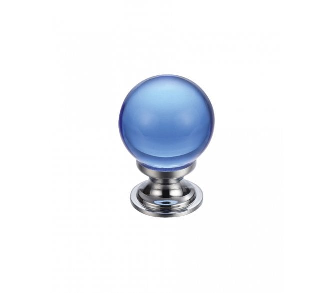 Fulton & Bray FCH02 Crystal Ball Cabinet Knob - Polished Chrome/Blue Glass