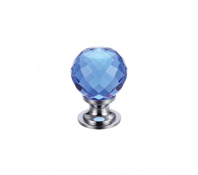 Fulton & Bray FCH03 Facetted Cabinet Knob - Polished Chrome/Blue Glass