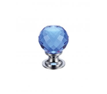 Fulton & Bray FCH03 Facetted Cabinet Knob - Polished Chrome/Blue Glass