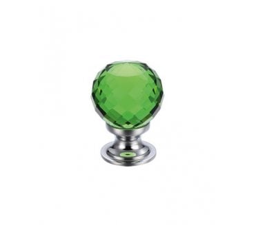 Fulton & Bray FCH03 Facetted Cabinet Knob - Polished Chrome/Green Glass