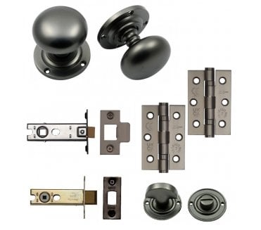 Handles4Homes Mushroom Mortice Knob Bathroom Pack (2 x 76mm Hinges) - Dark Bronze