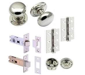 Handles4Homes Mushroom Mortice Knob Bathroom Pack (2 x 76mm Hinges) - Polished Nickel
