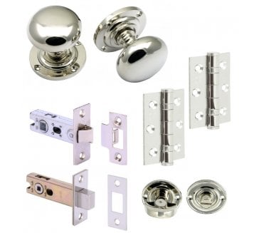 Handles4Homes Mushroom Mortice Knob Bathroom Pack (2 x 76mm Hinges) - Polished Nickel