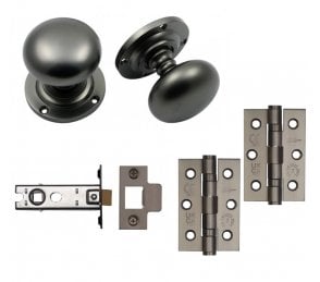 Handles4Homes Mushroom Mortice Knob Latch Pack (2 x 76mm Hinges) - Dark Bronze
