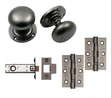 Handles4Homes Mushroom Mortice Knob Latch Pack (2 x 76mm Hinges) - Dark Bronze